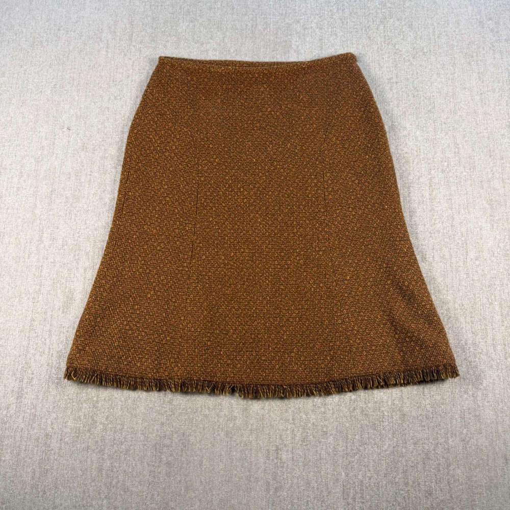 Brown Tweed Fringe Hem Wool Blend A-Line Skirt Women 6P Rustic Jones Wear